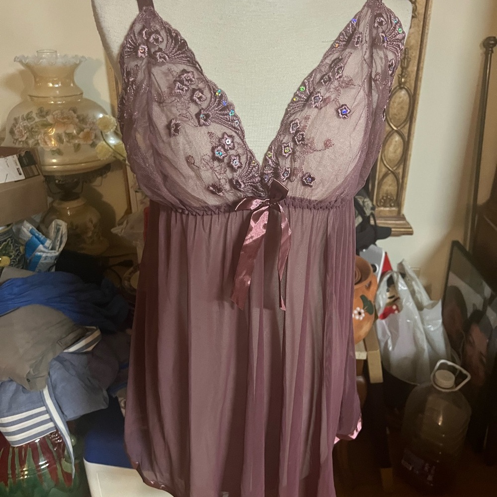 Women's Purple Sheer Sweet Lingerie Sleepwear Nightie Babydoll size 2XL